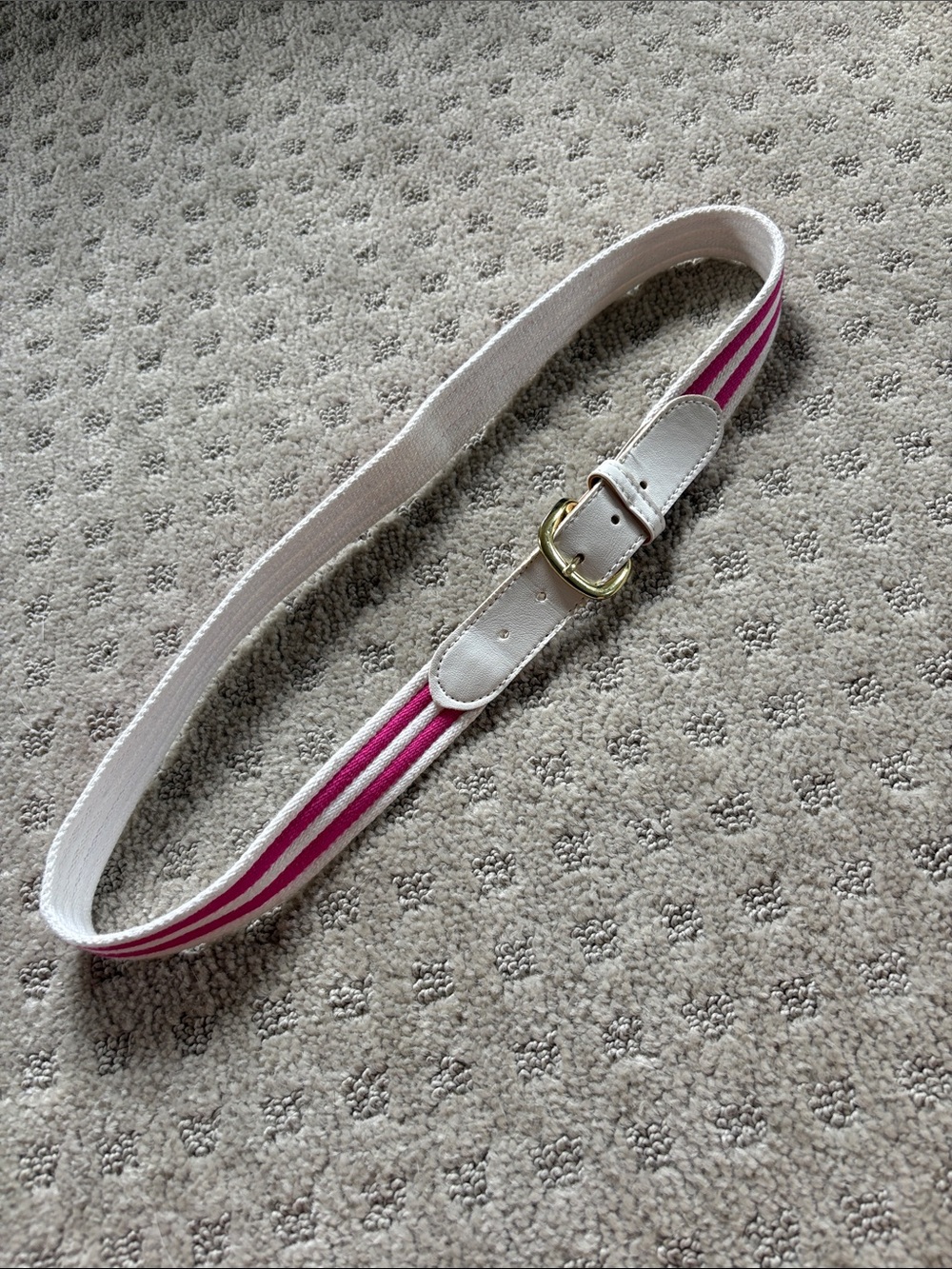 Women's White and Pink-Striped Belt with Gold Buckle- Small